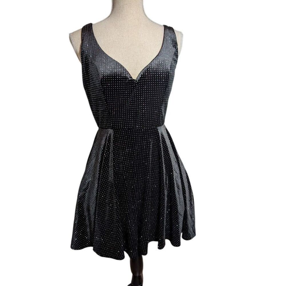 B. Smart Black Polka Dot Sparkle Fit & Flare Party Cocktail Dress Size 9 Y2K